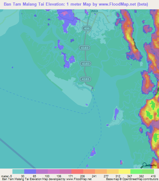 Ban Tam Malang Tai,Thailand Elevation Map