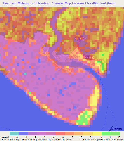 Ban Tam Malang Tai,Thailand Elevation Map