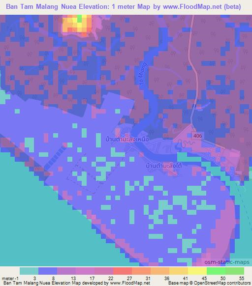 Ban Tam Malang Nuea,Thailand Elevation Map