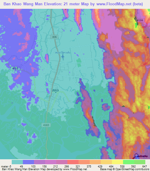 Ban Khao Wang Man,Thailand Elevation Map