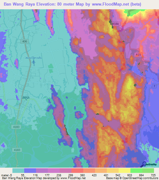 Ban Wang Raya,Thailand Elevation Map