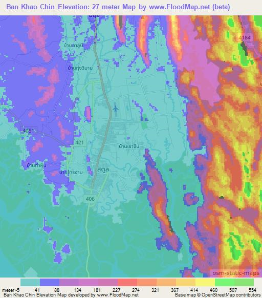 Ban Khao Chin,Thailand Elevation Map