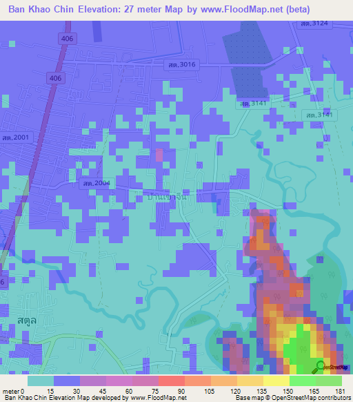 Ban Khao Chin,Thailand Elevation Map