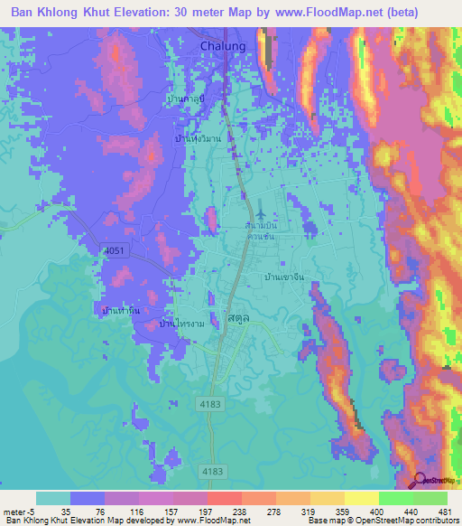 Ban Khlong Khut,Thailand Elevation Map
