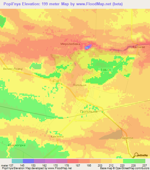 Popil'nya,Ukraine Elevation Map