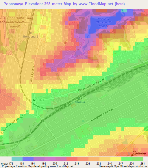 Popasnaya,Ukraine Elevation Map