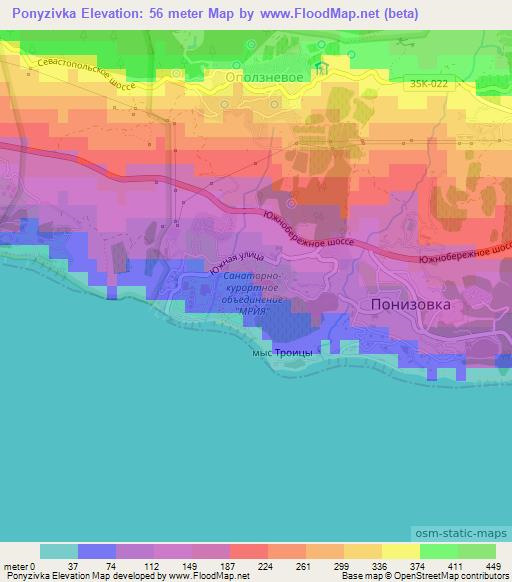 Ponyzivka,Ukraine Elevation Map