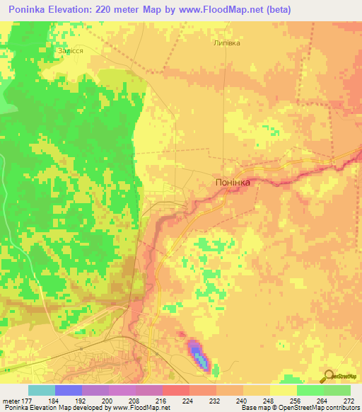 Poninka,Ukraine Elevation Map
