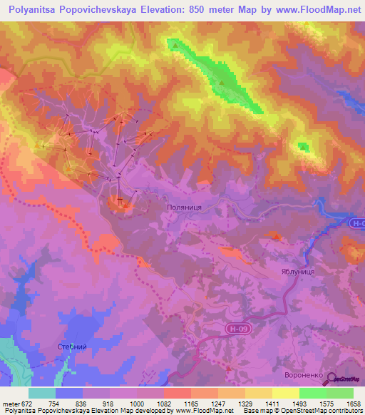 Polyanitsa Popovichevskaya,Ukraine Elevation Map