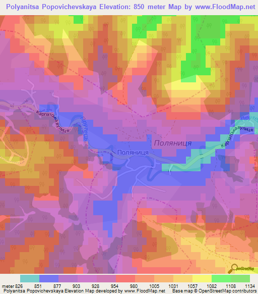 Polyanitsa Popovichevskaya,Ukraine Elevation Map