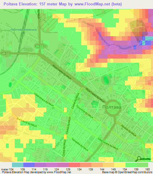 Poltava,Ukraine Elevation Map
