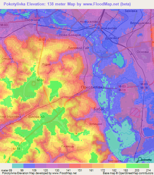Pokotylivka,Ukraine Elevation Map