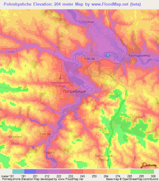Pohrebyshche,Ukraine Elevation Map