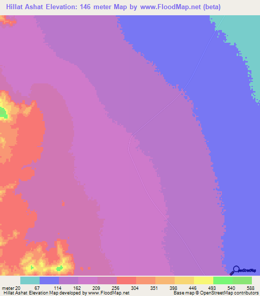 Hillat Ashat,Sudan Elevation Map