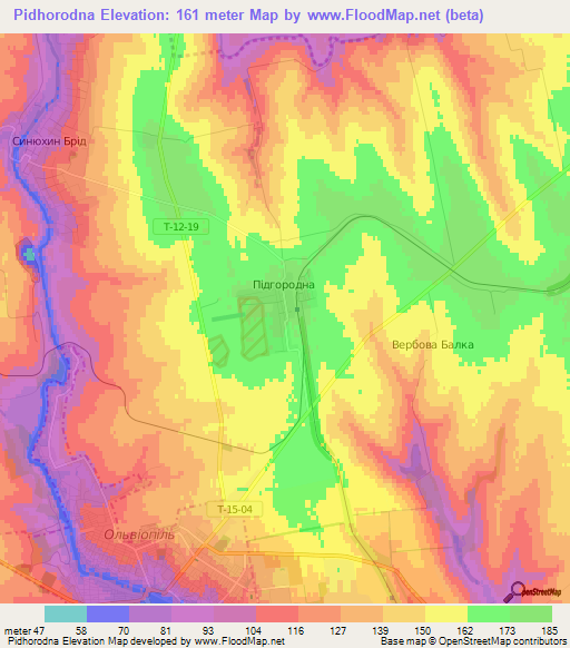 Pidhorodna,Ukraine Elevation Map