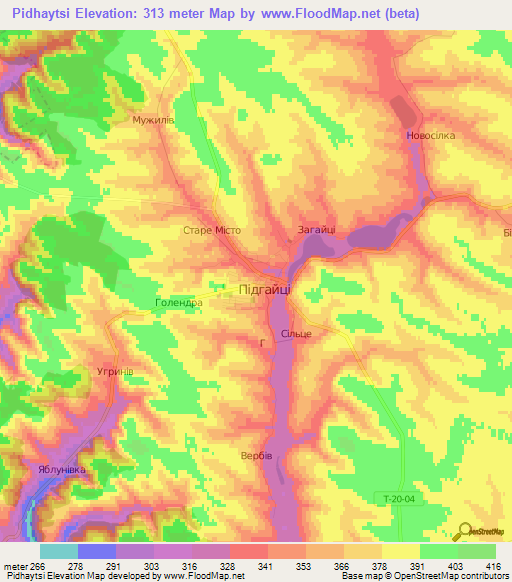 Pidhaytsi,Ukraine Elevation Map