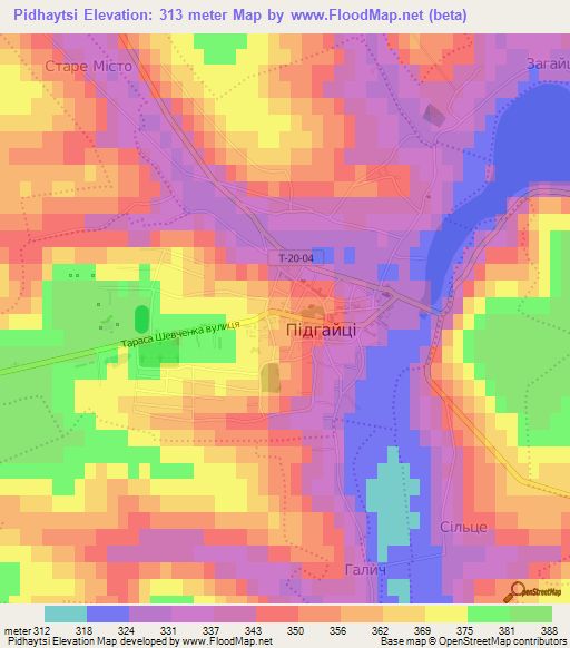 Pidhaytsi,Ukraine Elevation Map