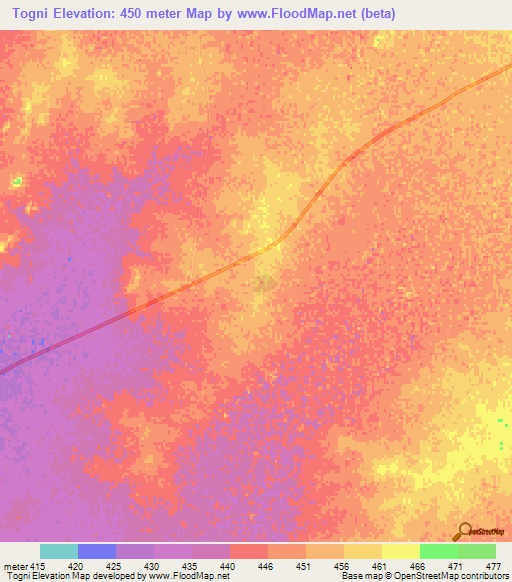 Togni,Sudan Elevation Map