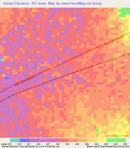 Sanda,Sudan Elevation Map