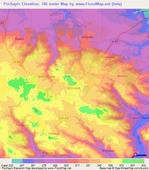 Pochayiv,Ukraine Elevation Map
