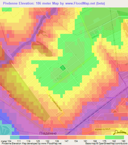 Pivdenne,Ukraine Elevation Map