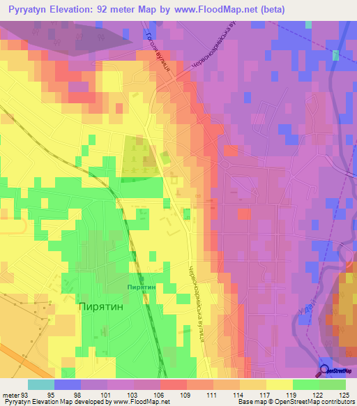 Pyryatyn,Ukraine Elevation Map