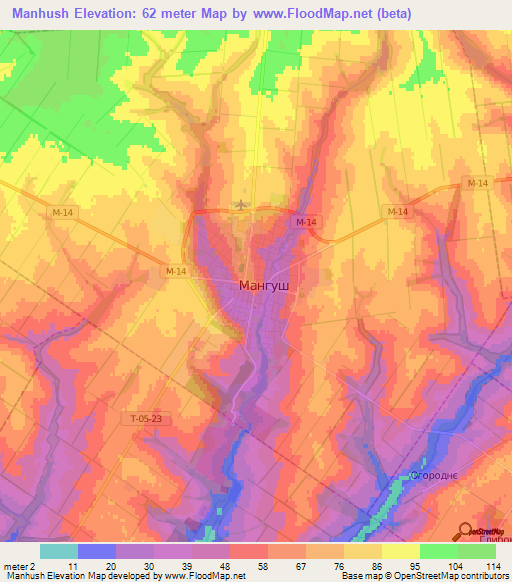 Manhush,Ukraine Elevation Map