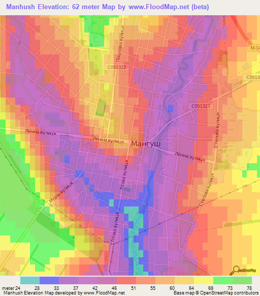Manhush,Ukraine Elevation Map