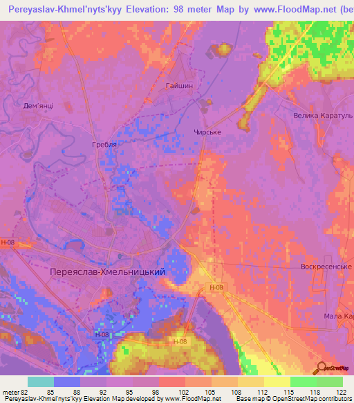 Pereyaslav-Khmel'nyts'kyy,Ukraine Elevation Map