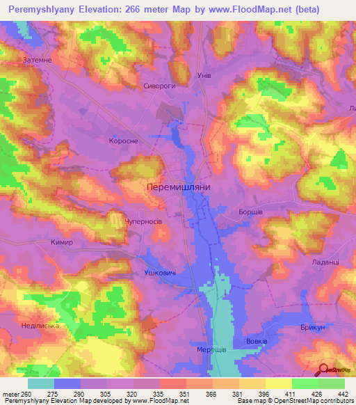 Peremyshlyany,Ukraine Elevation Map