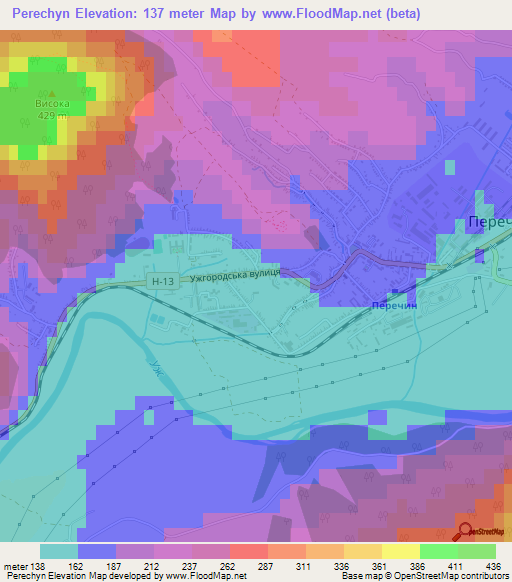 Perechyn,Ukraine Elevation Map