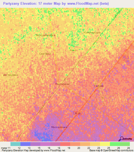 Partyzany,Ukraine Elevation Map