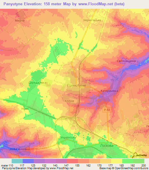 Panyutyne,Ukraine Elevation Map