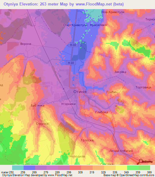 Otyniya,Ukraine Elevation Map