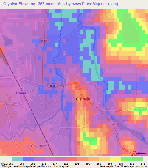 Otyniya,Ukraine Elevation Map