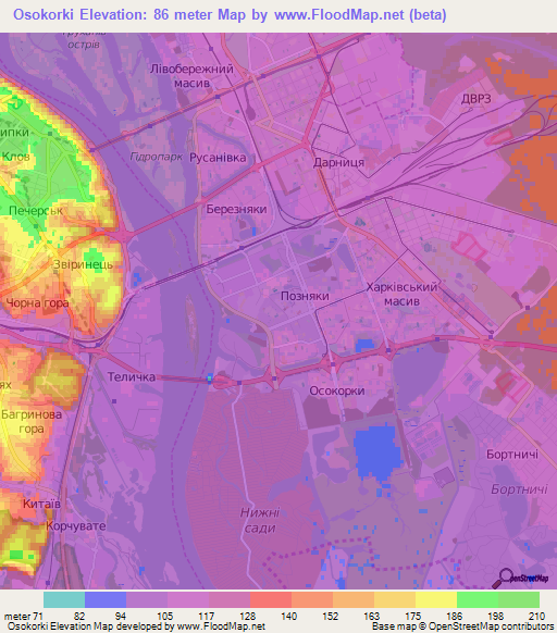 Osokorki,Ukraine Elevation Map