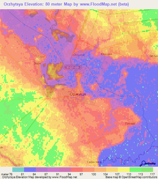 Orzhytsya,Ukraine Elevation Map