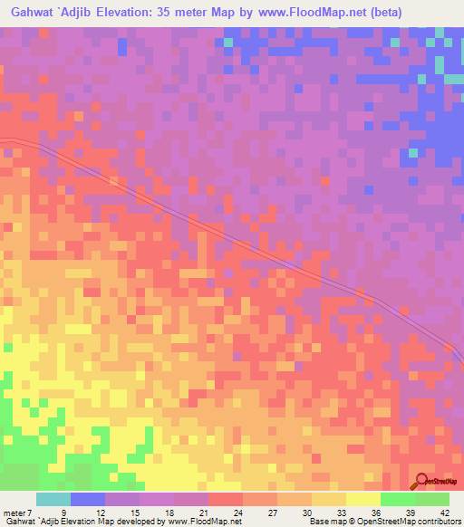 Gahwat `Adjib,Sudan Elevation Map