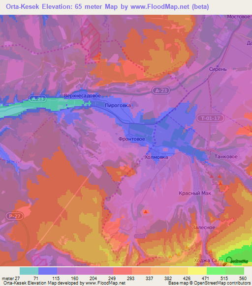 Orta-Kesek,Ukraine Elevation Map