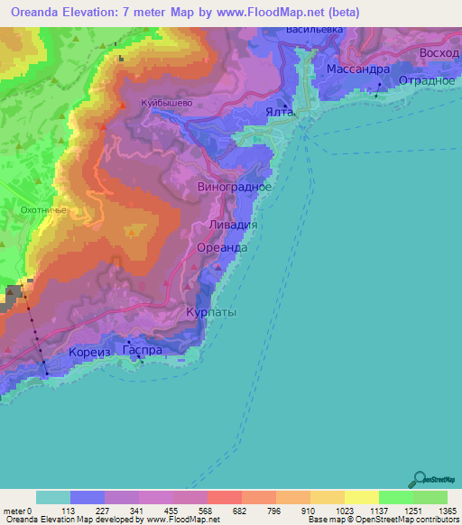 Oreanda,Ukraine Elevation Map