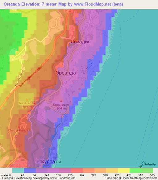 Oreanda,Ukraine Elevation Map