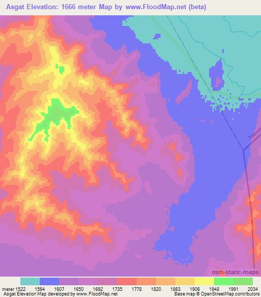 Asgat,Mongolia Elevation Map