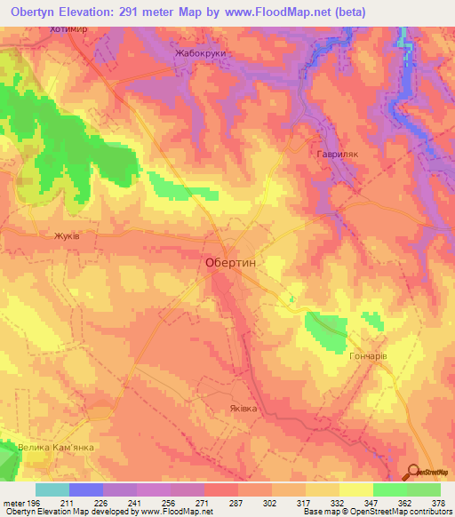Obertyn,Ukraine Elevation Map