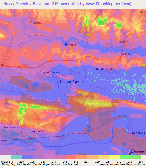 Novyy Yarychiv,Ukraine Elevation Map