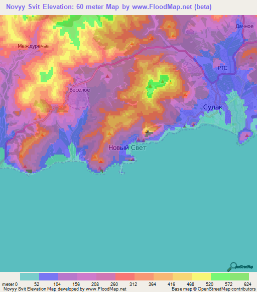 Novyy Svit,Ukraine Elevation Map