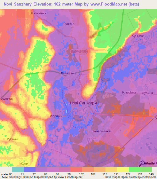 Novi Sanzhary,Ukraine Elevation Map