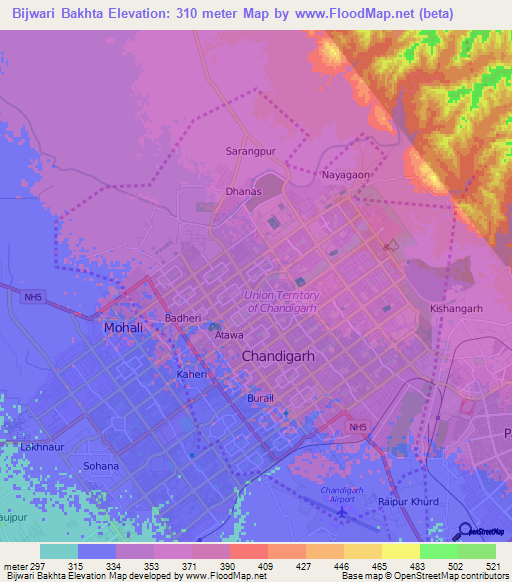 Bijwari Bakhta,India Elevation Map