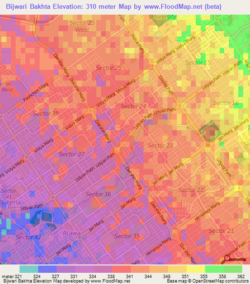 Bijwari Bakhta,India Elevation Map