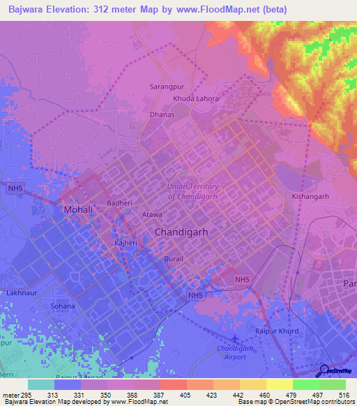 Bajwara,India Elevation Map
