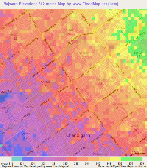 Bajwara,India Elevation Map